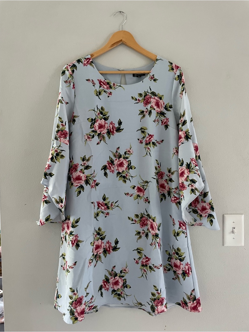 Versona Light Blue Floral Bell-Sleeve Mini Dress